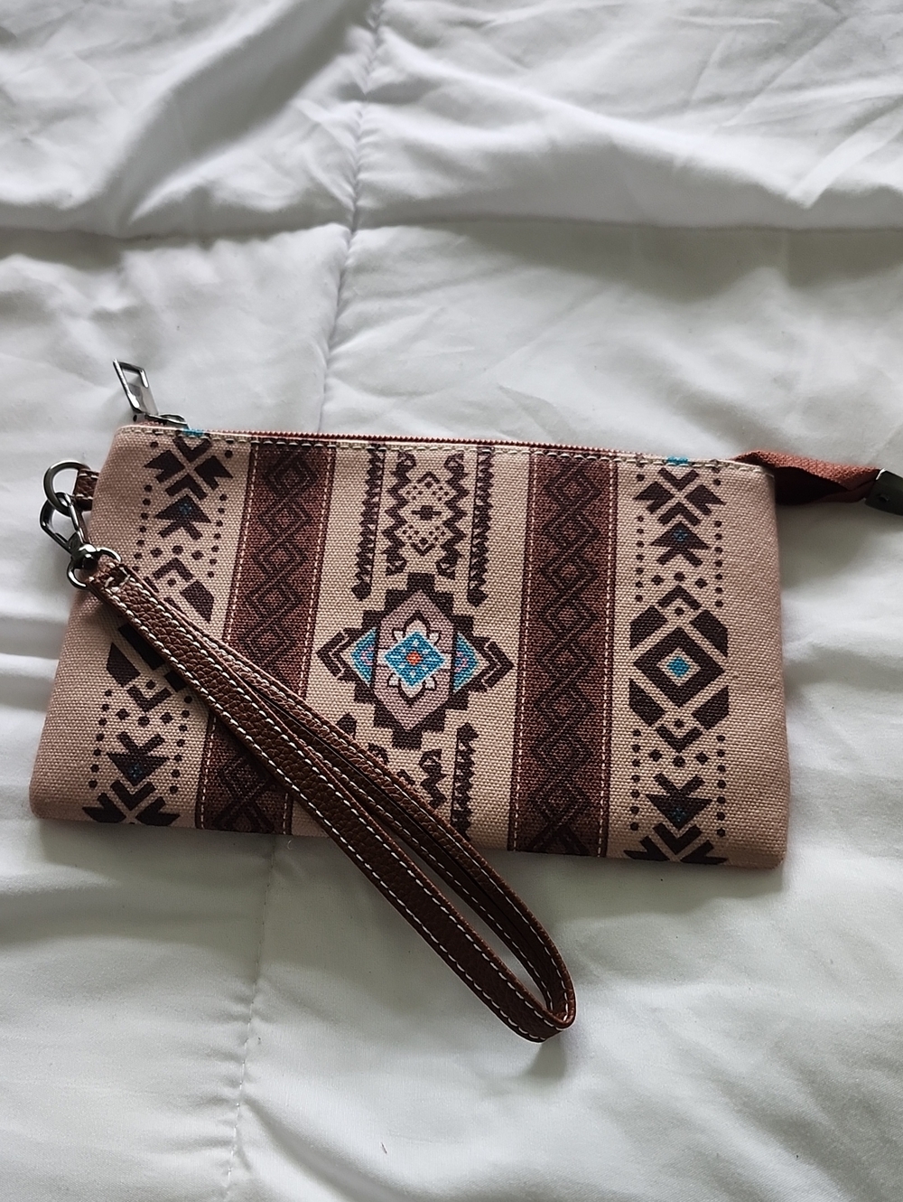 Women's Western Pattern Wristlet Clutch - Beige and Brown